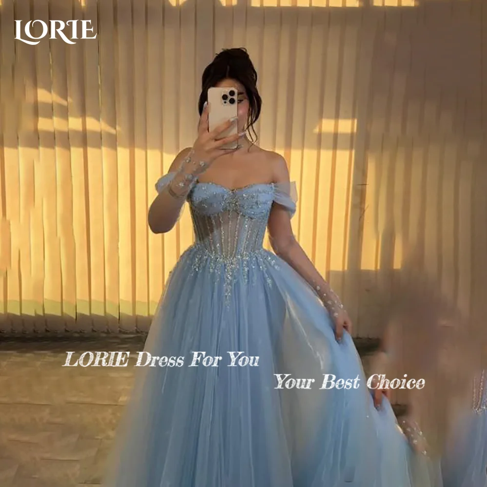 LORIE Glitter 3D Flowers Evening Dresses Luxury Off Shoulder Sweetheart Pleats Sexy High Side Slit Prom Dress Bride Party Gowns