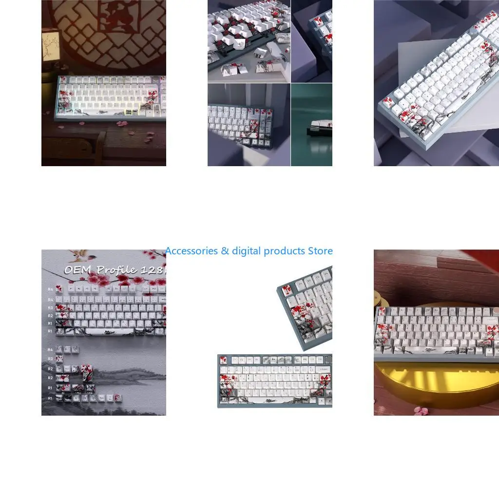 77JD Keycaps Plum Blossom Keycaps 128-Key OEM 5Sides Sublimations Multiple Languages For Mechanical Keyboards Keycap Set