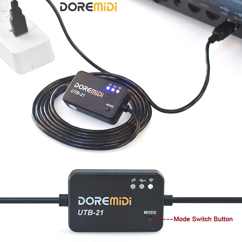 DOREMiDi edytor muzyki USB MIDI na bezprzewodowy Adapter MIDI Bluetooth bezprzewodowy kabel MIDI USB ze wskaźnikiem i przyciskiem przełącznika trybu