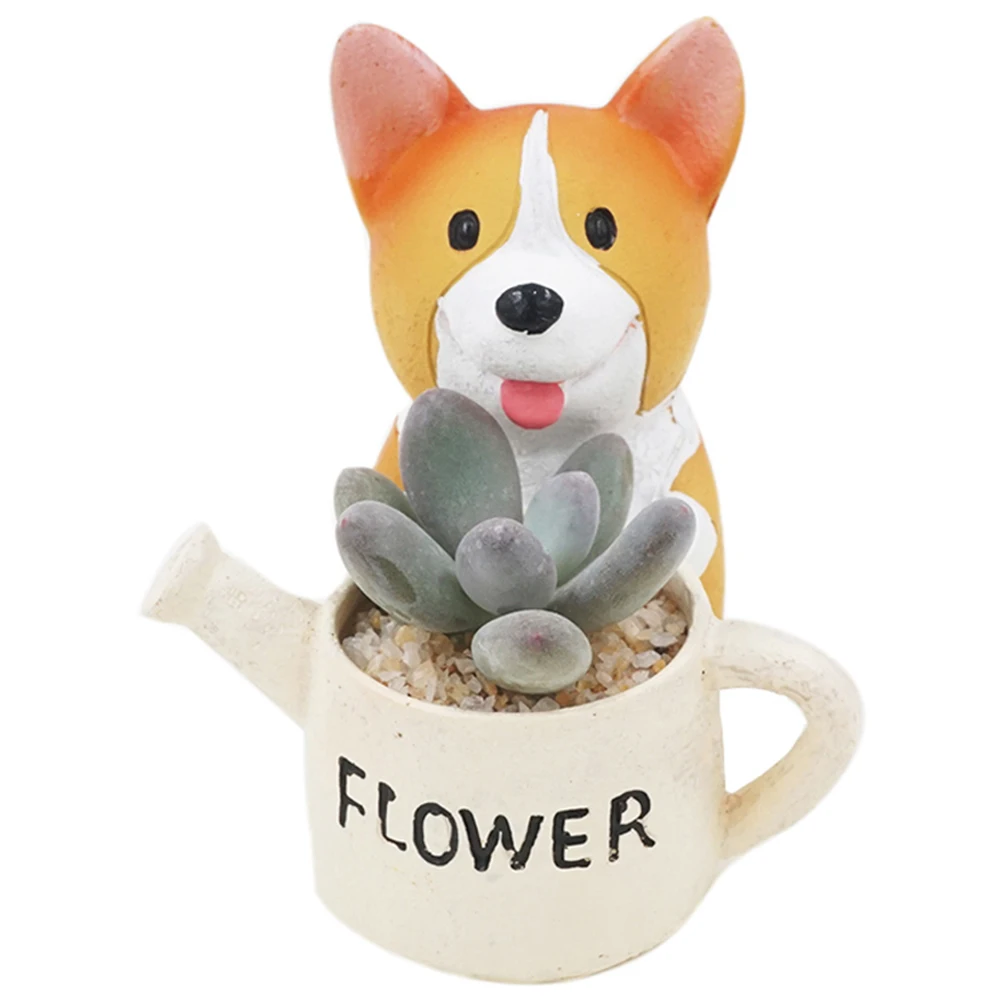 

Corgi Dog Flower Pot Resin Animal Planter Cute Desktop Vase for Succulents Indoor Plants Waterproof Decor Gift