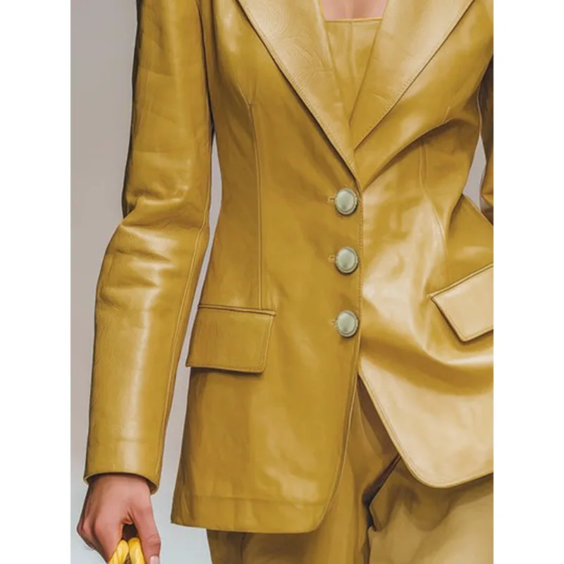 T Е Moderno Vintage Ecopelle Giubbotti Donna Autunno Inverno 3 colori Loose Fit Dentellato Manica Lunga Bottone Pu Cappotti 194265