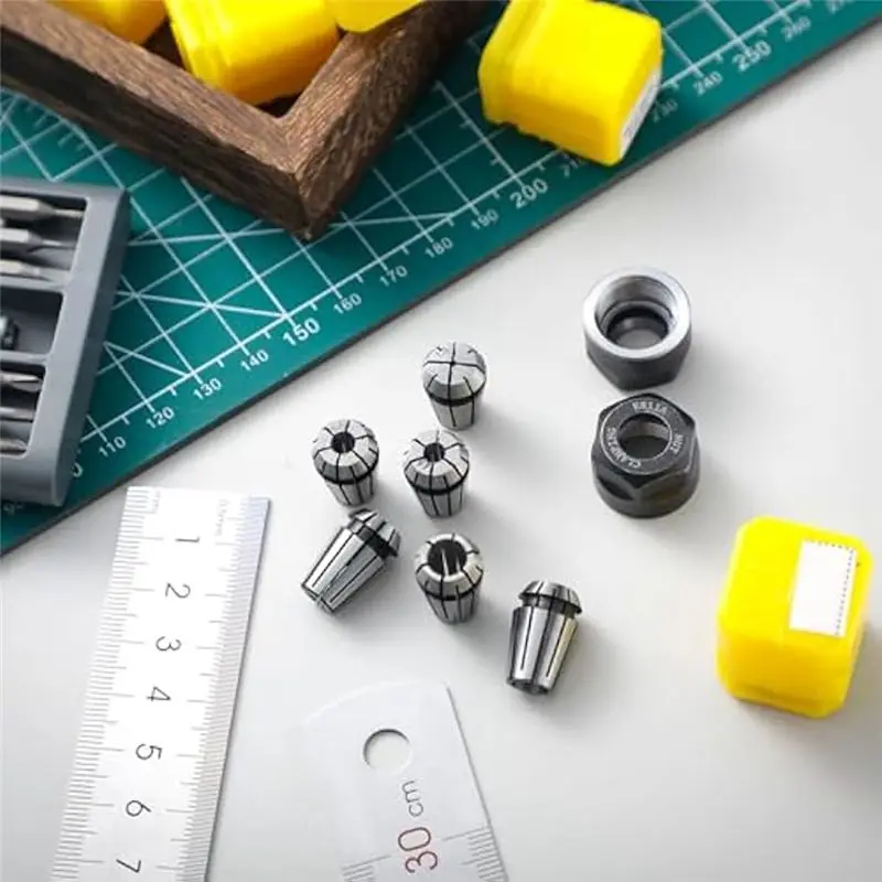 [HOT!A34R】 ER11 Spring Collet Set M14 Thread Collet Clamping Nuts Collet Set For CNC Engraving Milling 19 Piece Metal 1.0-7.0Mm