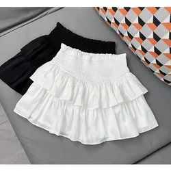 Sweet Cake Skirt Women's Ruffles Casual Simple Short Mini White Chiffon Skirt Black Kerean New 2024 Puffy Ballet Style Skirts