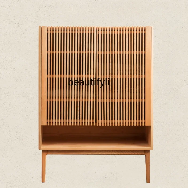 

pg45Solid Wood Shoe Cabinet Cherrywood Retro Doorway Locker Nordic and Japanese Style Small Apartment Entrance Cabinet