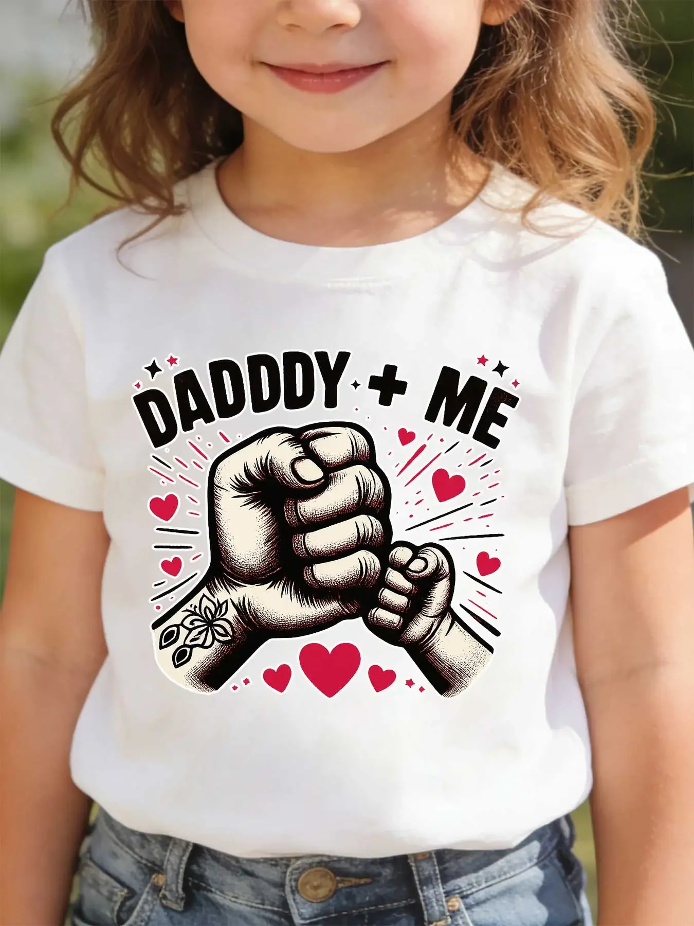 Children's Short-sleeved T-shirts for Boys and Girls, Loose and Breathable,daddy and Me,fist Bump,daddy Love,father Child Quote