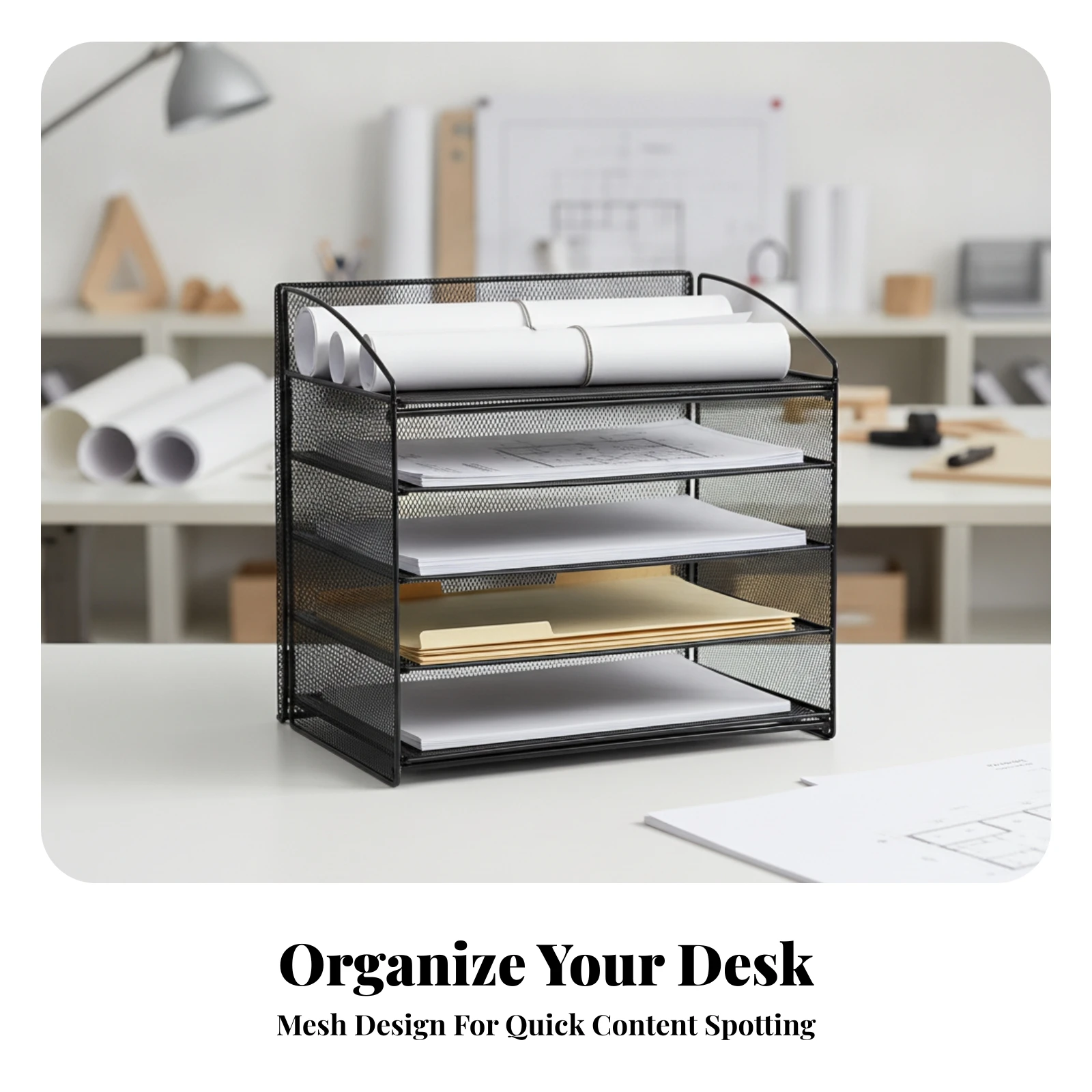 Desktop Document Shelf with Removable Shelves Multipurpose Black Metal Desk File Holder A4 Paper Filing Shelf Vertical