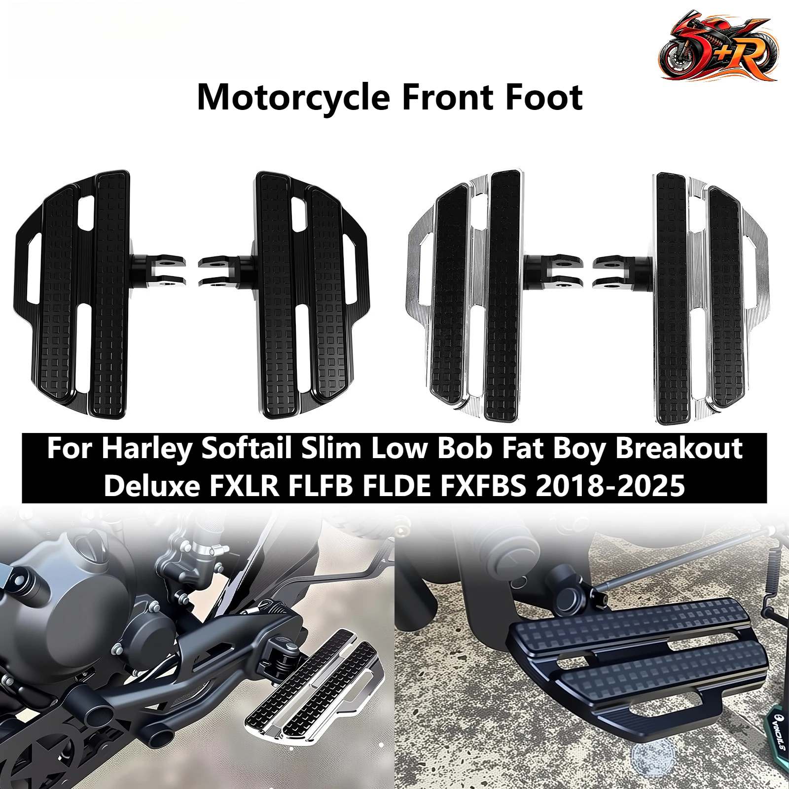 

Motorcycle Front Foot Pegs Footrests Stainless Steel Non Slip Rubber For Harley Softail 2018-2025 Low Rider Slim Bob Breakout