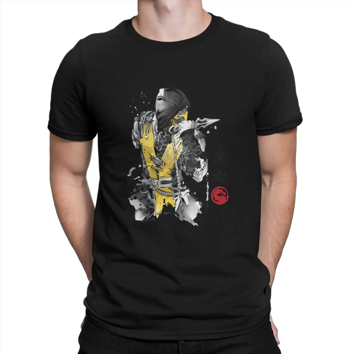 Men's Fire Warrior Sumi-e T Shirts Mortal Kombat MK Midway Game Pure Cotton Tops Novelty Short Sleeve Crewneck Tee Shirt