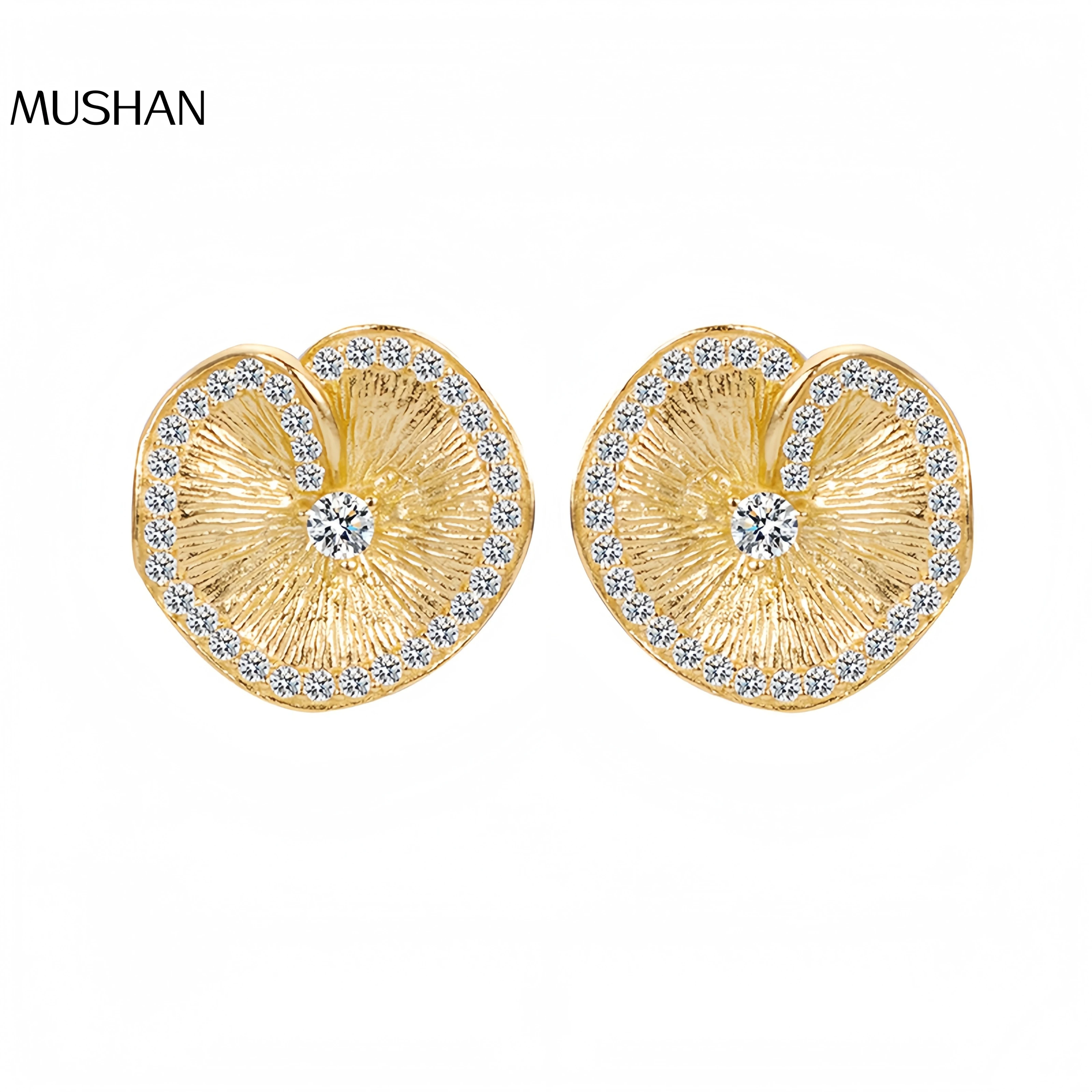 

MuShan Luxury Brand 18K Gold Plated Italian Brushed Lotus Leaf S925 925 Sterling Silver Stud Earrings For Women Fine Jewelry
