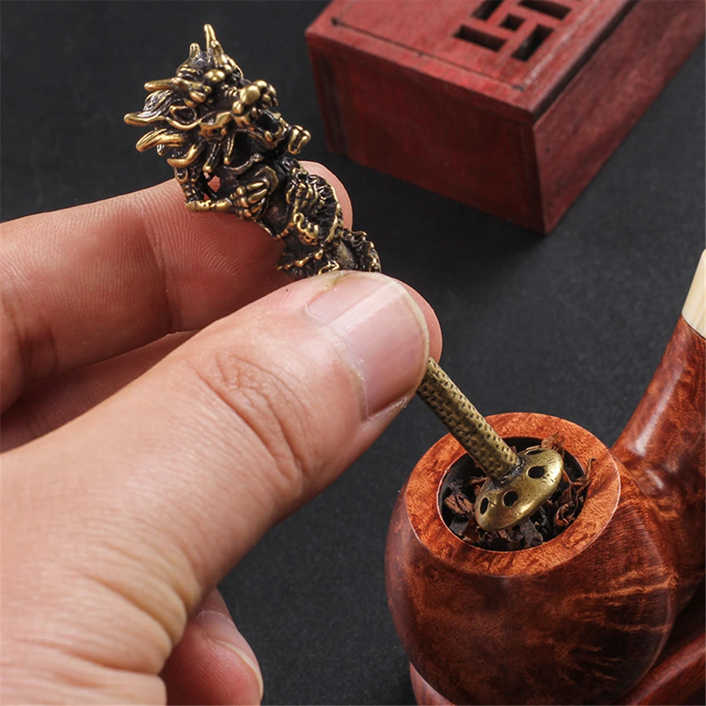 Retro Carved Tobacco Pipe Pressing Rod Portable Smoke Stick Brass Grinding Cigarette Press Pipe Tool Cleaner Smoking Accessories