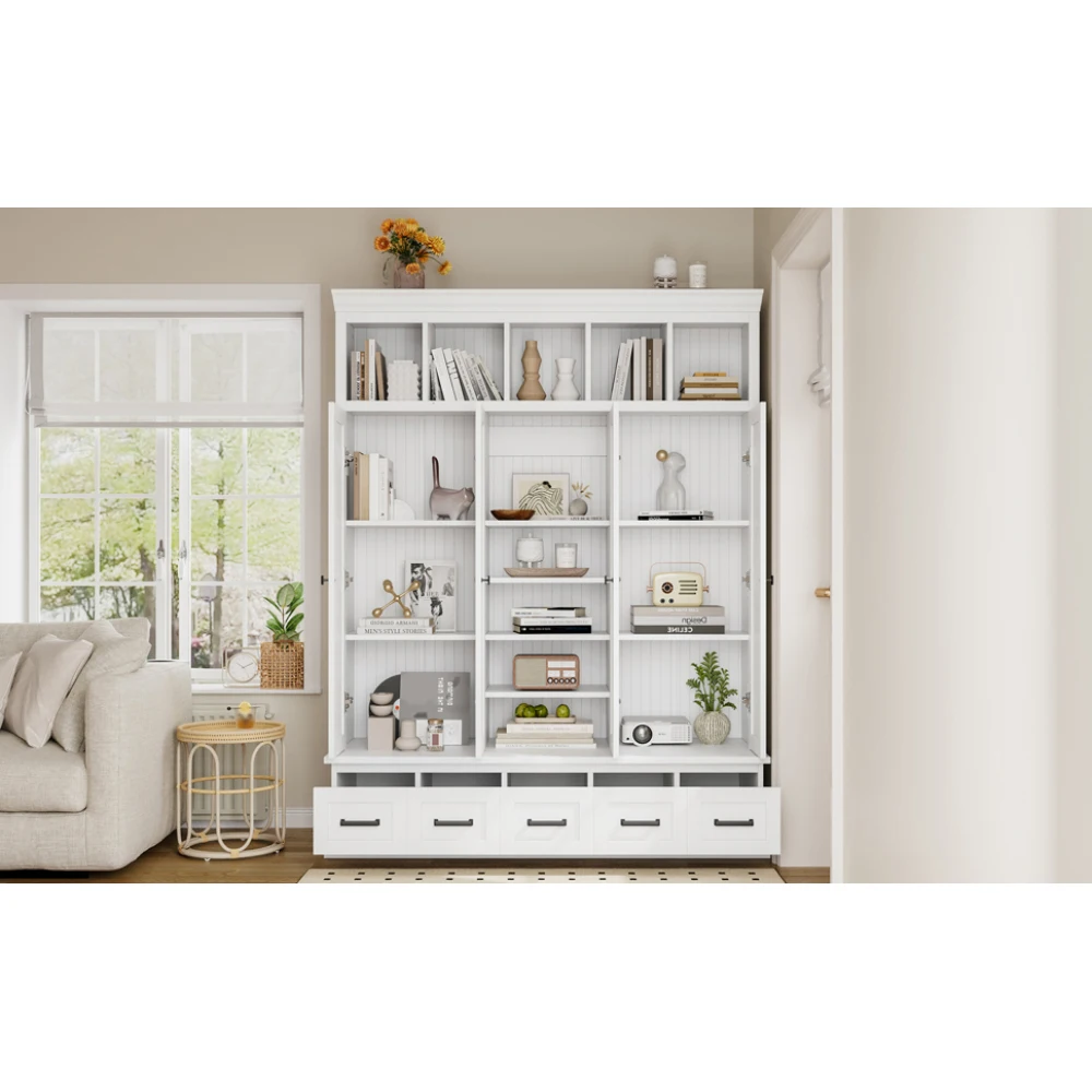 U-Can 78.7''H Hall Tree with Bench and 5 Storage Cubbies Modern Entryway Storage Organizer Cabinet with 4 Doors 5 Drawers