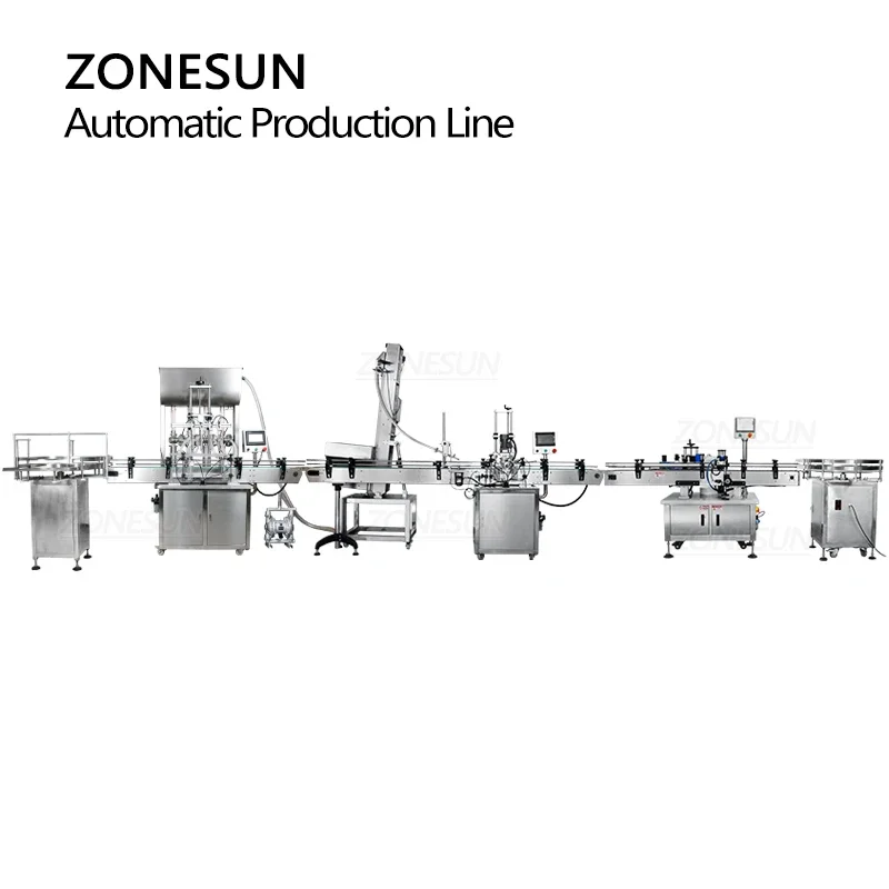 ZONESUN Pasta automatica Crema al miele Olio Shampoo Bottiglia rotonda in vetro Riempimento liquido Tappatura Etichettatrice Macchina imballatrice