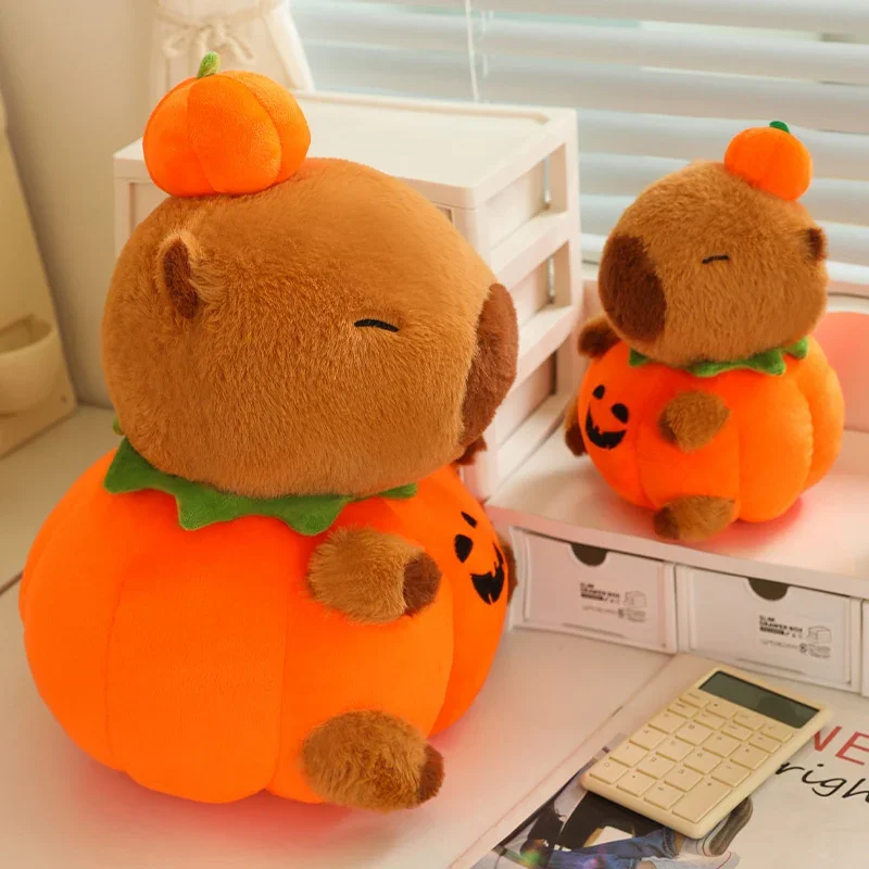 Pumpkin Capybara Stuffed Plush Toys Lovely Soft Capibara Sleeping Pillow Cushion Dolls Halloween Gift