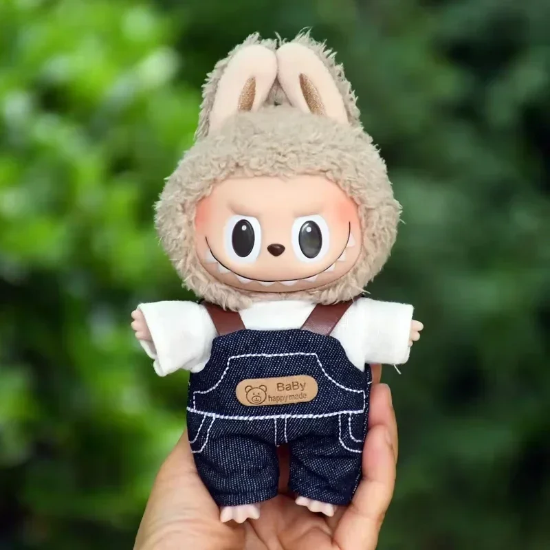 17cm kawaii labubu lisa mesmas roupas caem na série selvagem os monstros labubu boneca de pelúcia mudando roupas diy saia jogo personalizado