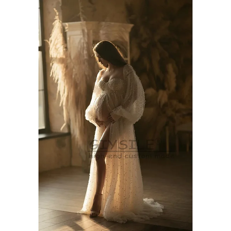 GIYSILE-Vestidos de novia de maternidad personalizados para mujeres embarazadas, Vestidos bohemios elegantes de manga larga, Vestidos de boda de playa nupciales