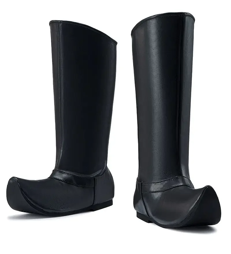 

Chinese Hanfu Leather Soap Boots Men Vintage Waterproof Non-slip PU Hanfu Boots Flat Heels Pointed-toe Boots Shoes For Women