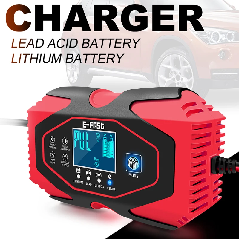 

Автомобильное зарядное устройство 12V6A/24V3A для свинцово-кислотных аккумуляторов/литиевых аккумуляторов, ЖК-дисплей, защита от короткого замыкания, зарядное устройство