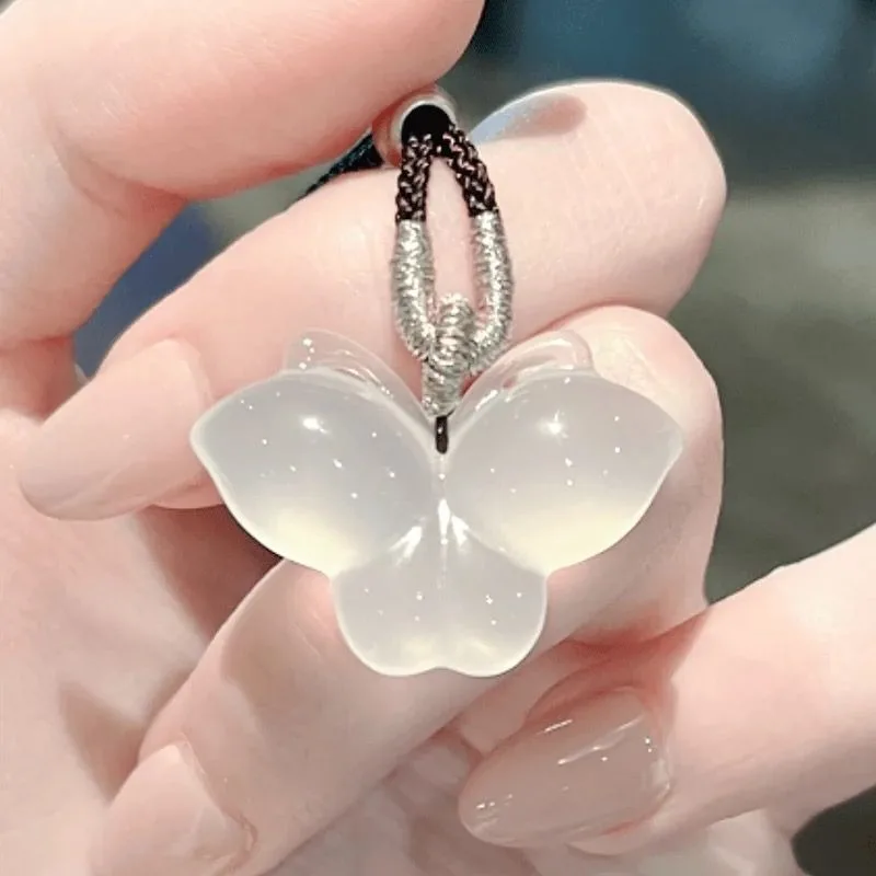 Collier pendentif papillon en calcédoine blanche glacée pour femme, accessoires en agate, vente en gros