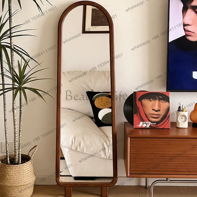 LD Wooden Vintage Mirror Living Room Compact Standing Aesthetic Vanity Big Funky Mirror Oval Full Body Espelhos