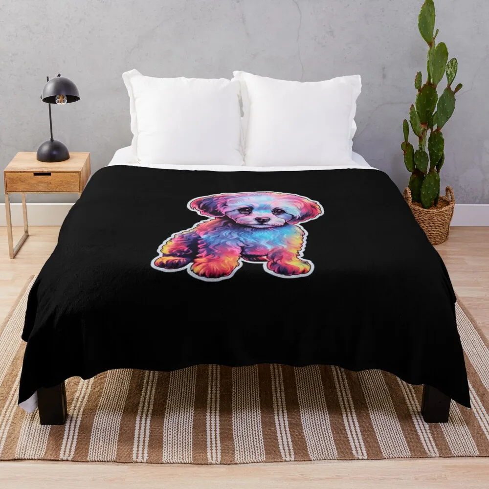 

Bichon Frise Neon Design Throw Blanket Luxury Brand Decorative Sofas Blankets