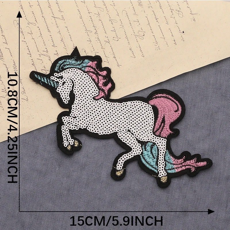 Multicolor Sequin Pony Fusible Patches Sequin Appliques Emblem Unicorn Patch on Clothing Dress Crafts Glitter Fabric Patches