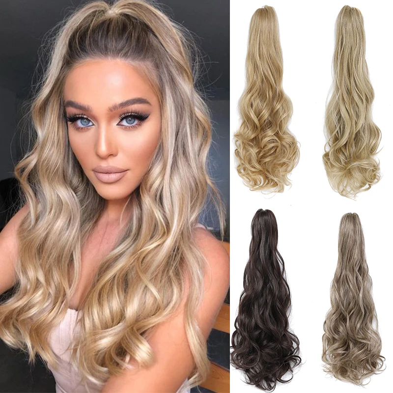 

Synthetic Wave Claw Clip on Ponytail Onbre Blonde Fake Hair Pony Tail Extensions Long Natural Wavy Hair Piece Ponytail for Women