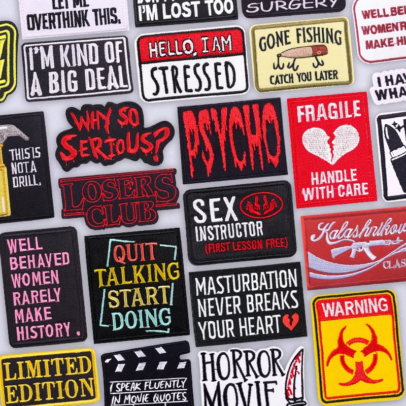 Funny Warning Sign Sewing Fusible Patch Thermal Iron On Embroidery Dark Humor Slang Quote for Hat Denim Sarcastic Daily Wear
