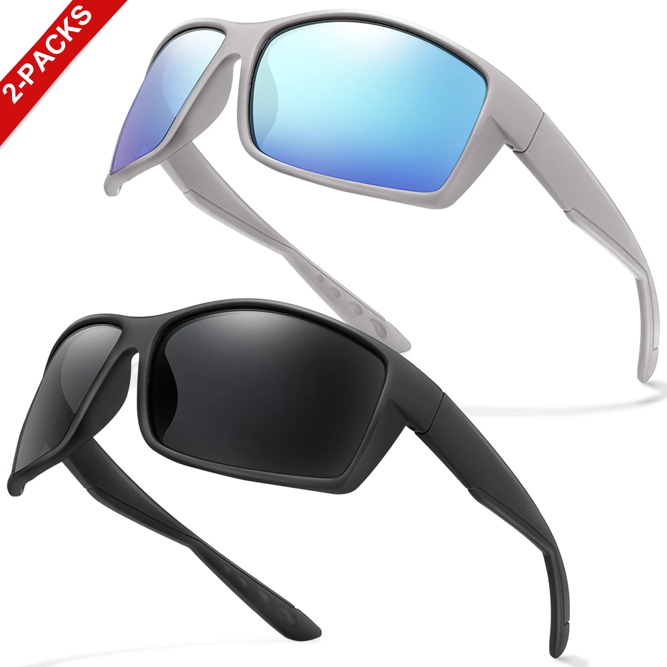 2er-Pack polarisierte UV-Schutz-Sonnenbrillen für Herren und Damen, klassische Fahrradbrillen, Outdoor-Sport, Fahren, Angeln, mehrfarbig