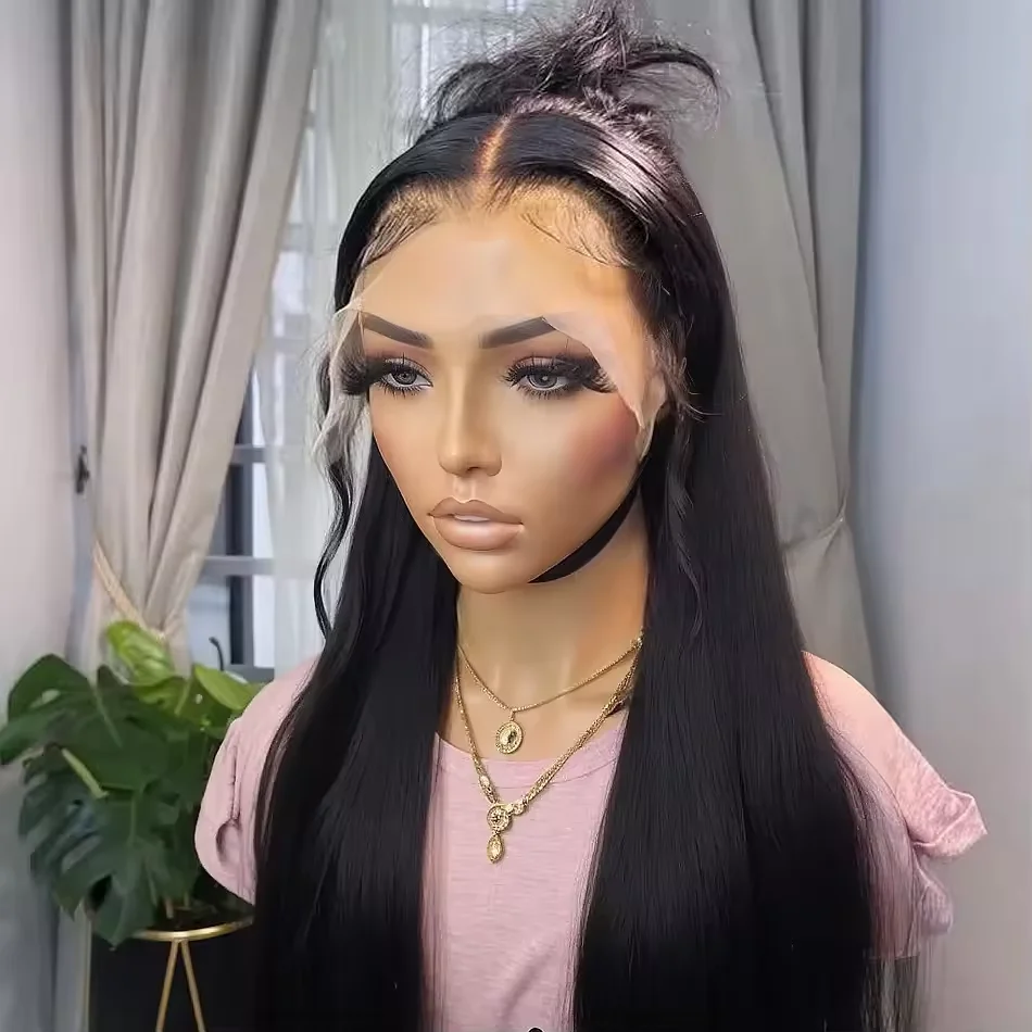 

Натуральные прямые парики из человеческих волос, HD-кружевной фронтальный парик 13x6, 30-32 дюйма, бразильский черный парик 13x4 с предварительно выщипанной линией роста волос для женщин, плотность 180%