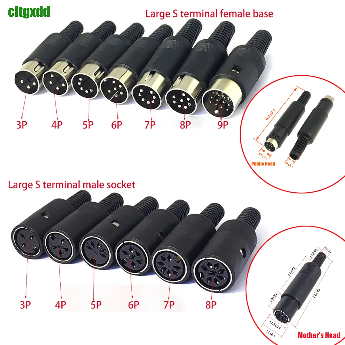 1Piece Large S Terminal Male/female DIN Socket Plug Base 3/4/5/6/7/8P Core/pin Computer Keyboard/square Tetragonum PLC Plug Ps2