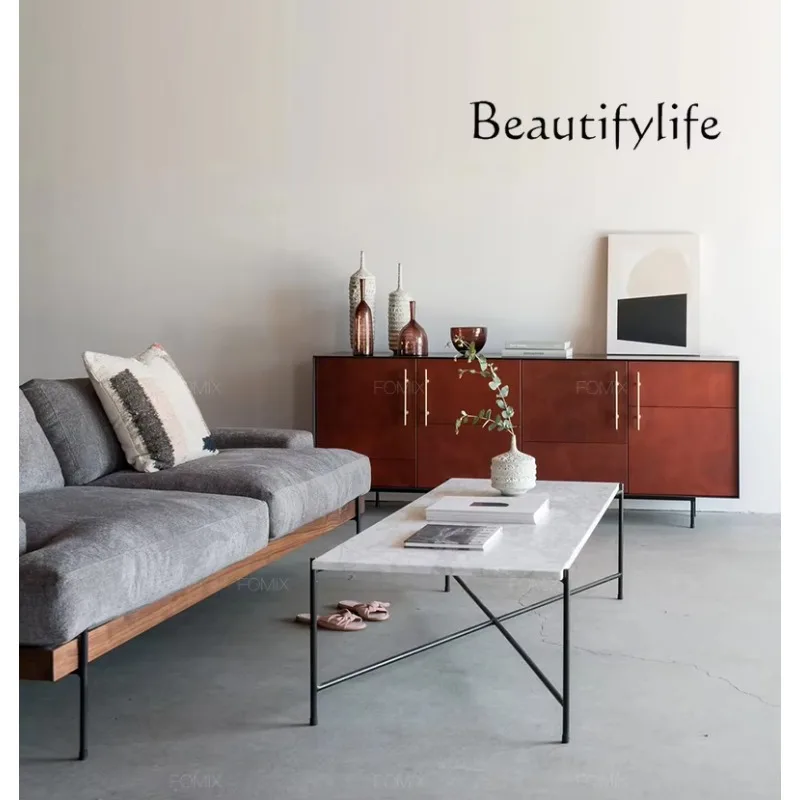 

Italian minimalist side cabinet leather simple modern light luxury high-end aluminum alloy restaurant storage cabinet