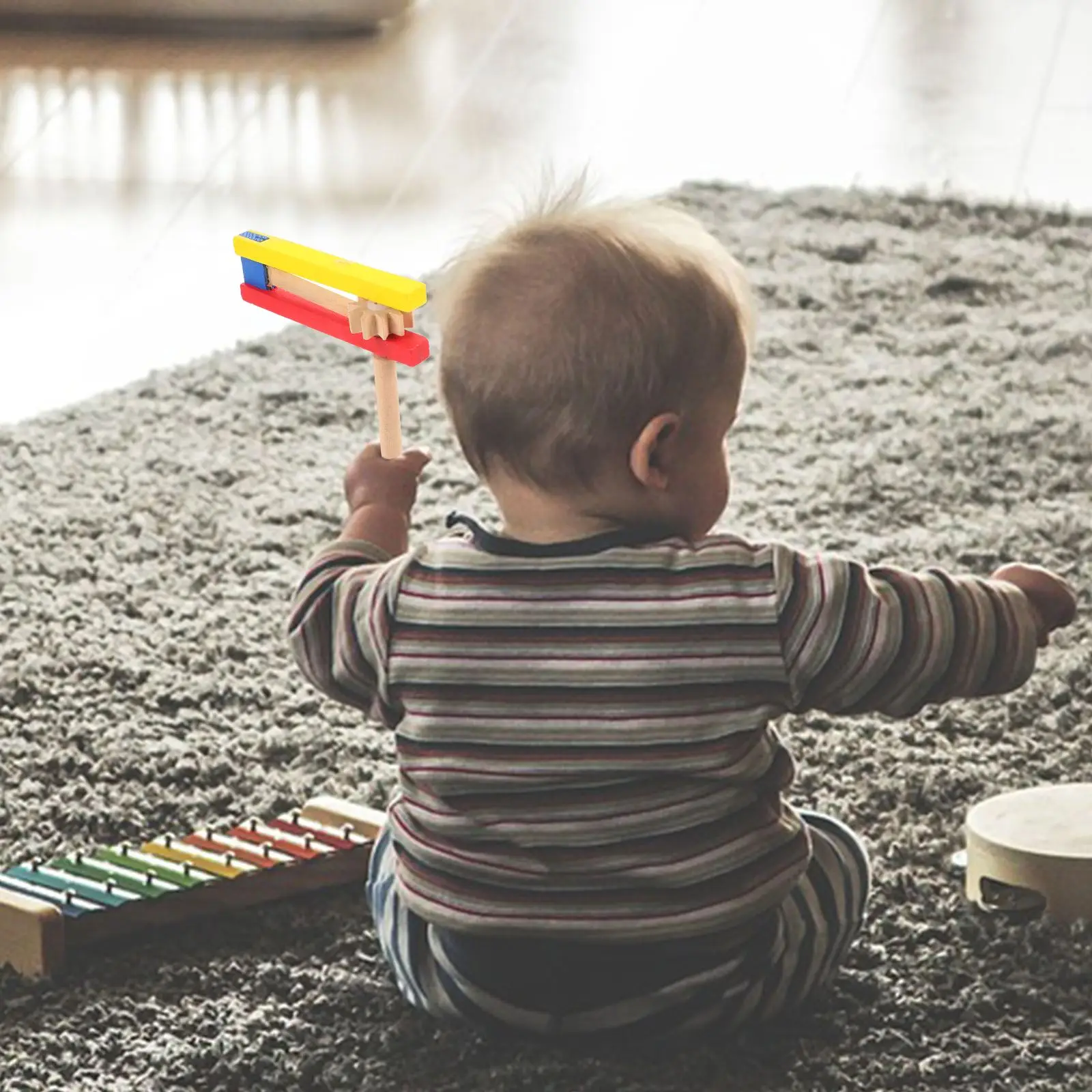 Jouets à cliquet avec manche long, fabricant de bruit Matraca, instruments musicaux, castanet en bois, 4 pièces