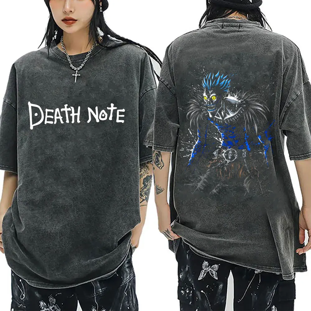

Washed Vintage Anime Death Note T Shirts Manga Graphic Print T-shirts Men's Women Cotton Casual Oversized Short Sleeve Tee Shirt