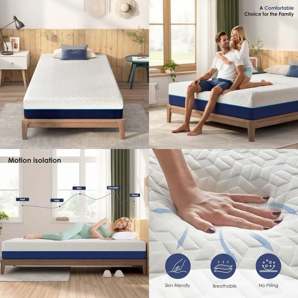 6 Inch Twin Size Mattress, Cooling Gel Memory Foam Medium Firm Mattress, Breathable Pressure Relief, CertiPUR-US Certified Foam,