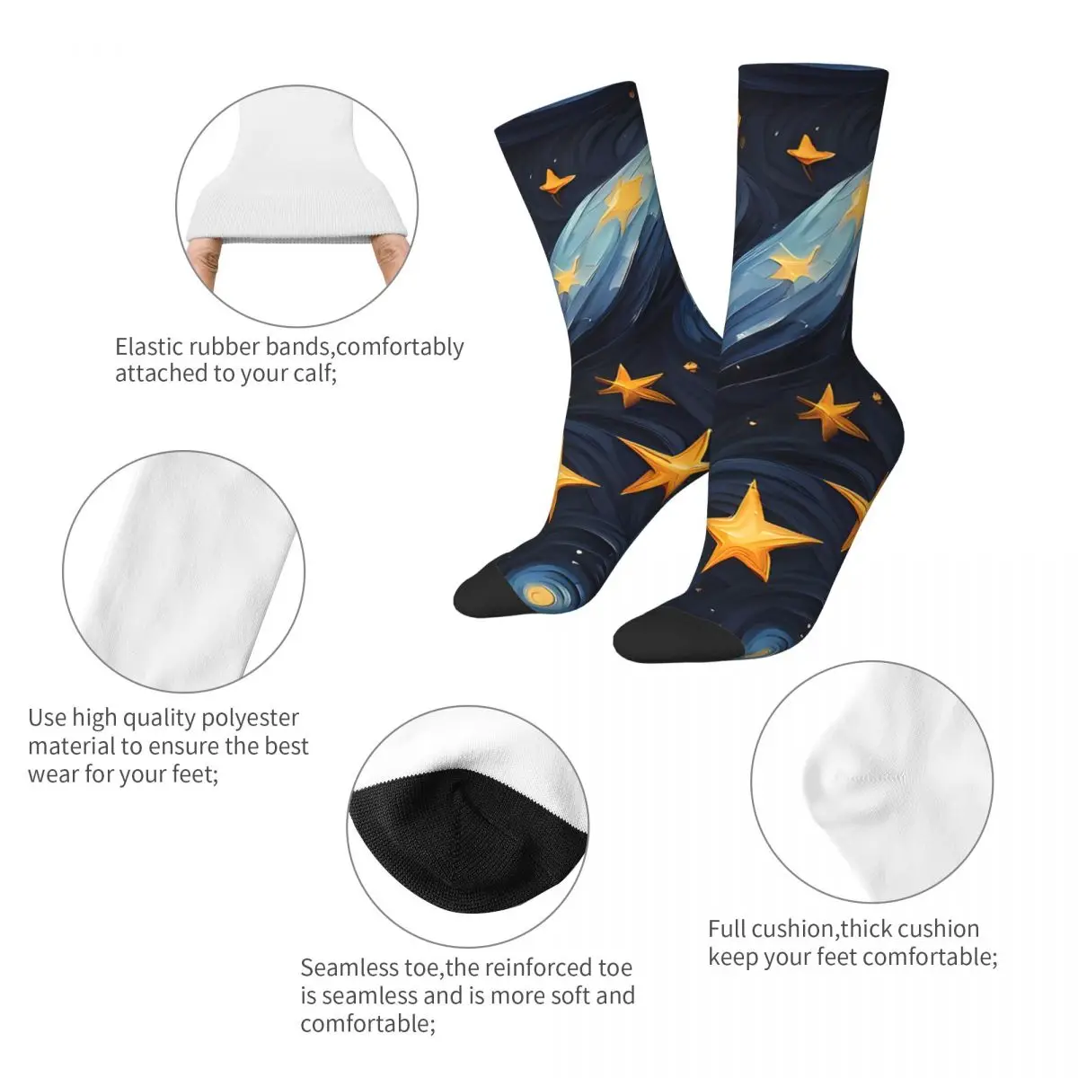 Starry Night Sky Pattern Celestial And Cute Men's Socks Vintage Harajuku Street Style Novelty Pattern Crew Sock