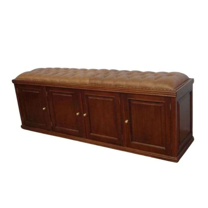 Wooden Shoe Cabinet Ottoman Tufted Storage Bench Upholstered Storage Stool for Classic Living Room Furniture