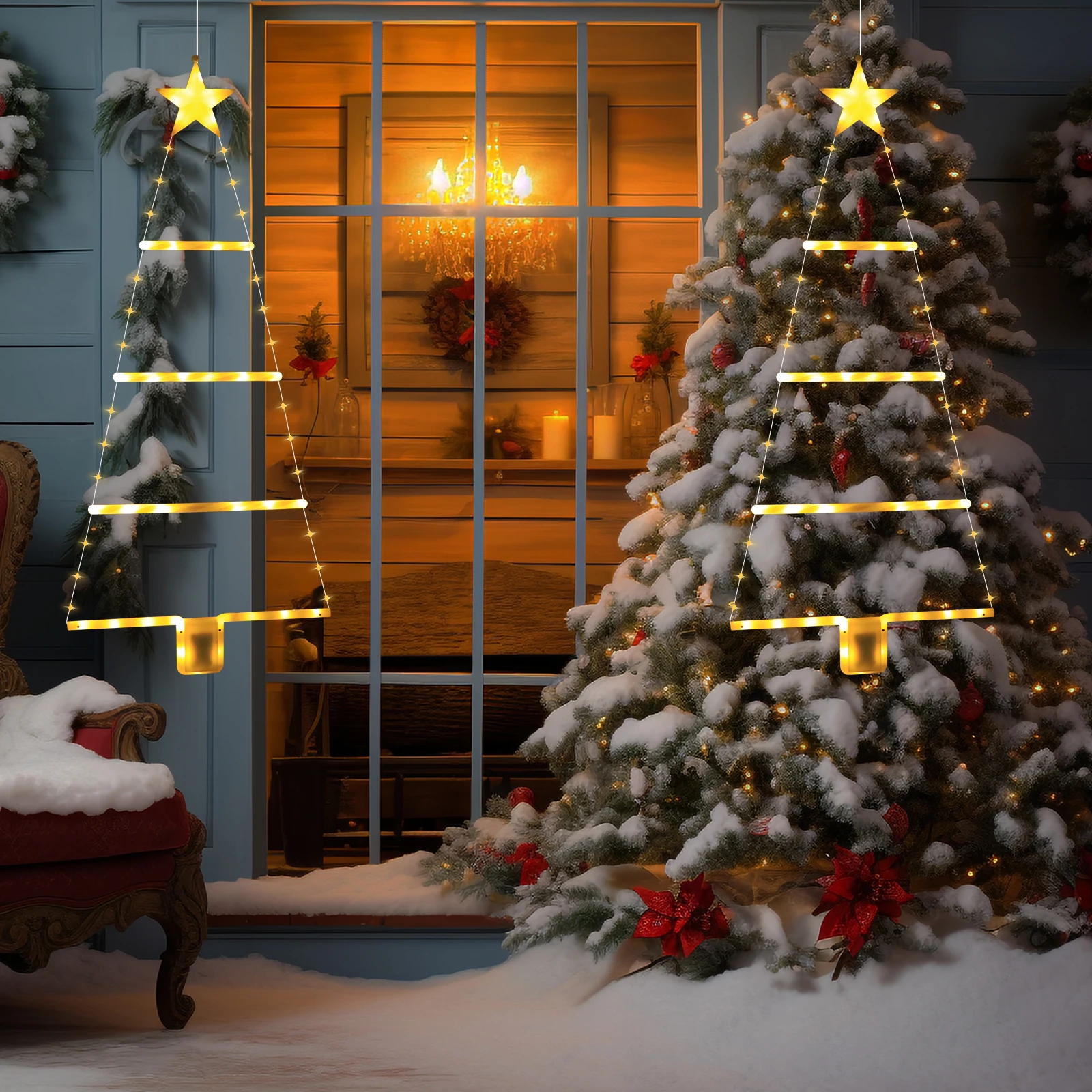 Luci trapezoidali natalizie a LED alimentate a batteria8 modalità di illuminazione-idale per decorazioni natalizie da cortile, camera da letto, giardino, porta e camino