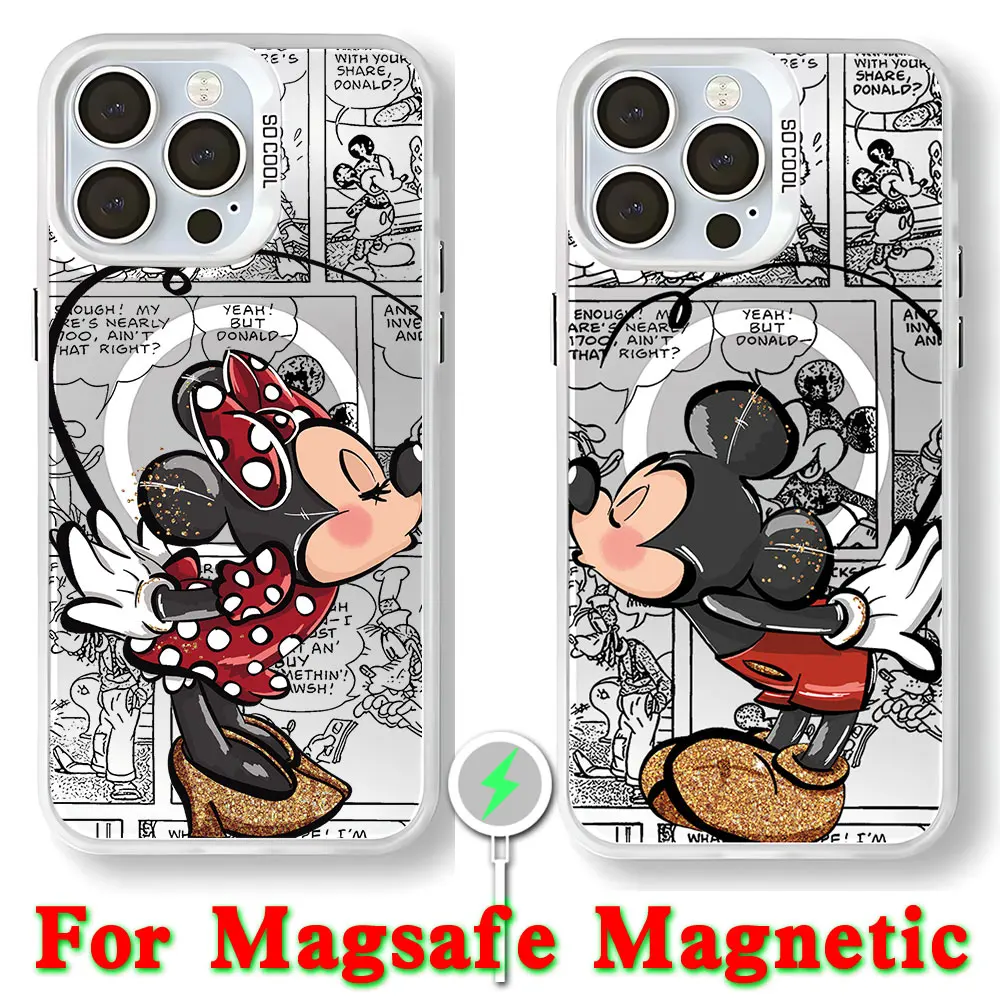 Cartoon Mickeys Minnies Couple Magsafe Magnetic Case for Samsung S25 S24 S23 S22 S21 S20 Plus Ultra 5G Soft Silver Plated Cover