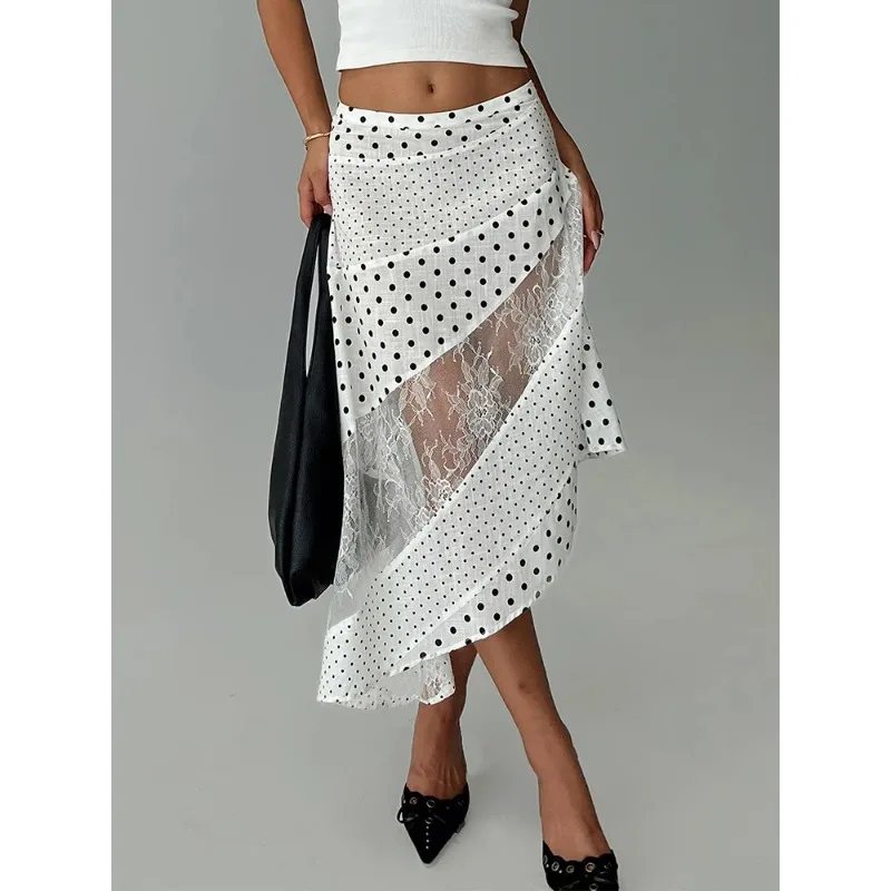 

Новая женская летняя юбка А-силуэта с высокой талией, в стиле пэчворк, в горошек, прозрачная, элегантная, для пляжных вечеринок