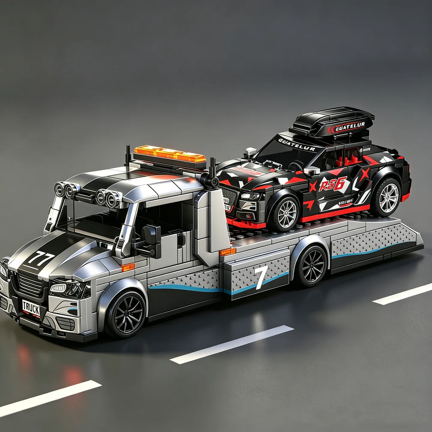 

City Series Building Blocks Sprinter Trailer Toy Super Car Racing Car RS6 Modified Touring Edition Car Towing Truck Model