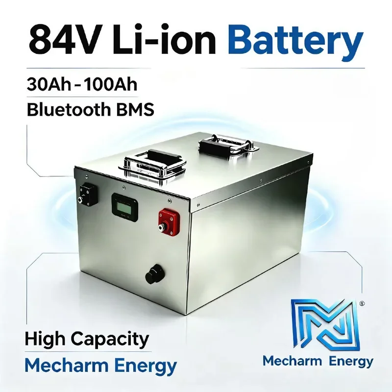84V Li-ion Battery Pack, 30Ah-100Ah High Density Rechargeable Lithium Battery with Full Set Charger, Durable Deep Cycle Cells fo