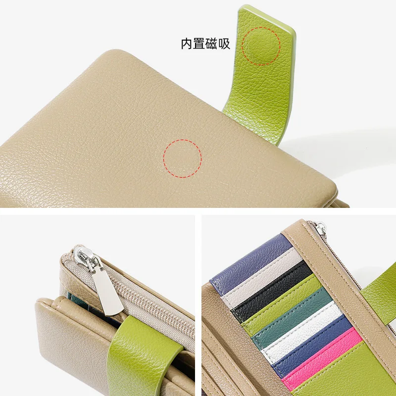 Новый женский кошелек из Европы и Америки 2025 года, двойной многофункциональный слот для карт премиум-класса из искусственной кожи, можно хранить средний и длинный кошелек с зажимом