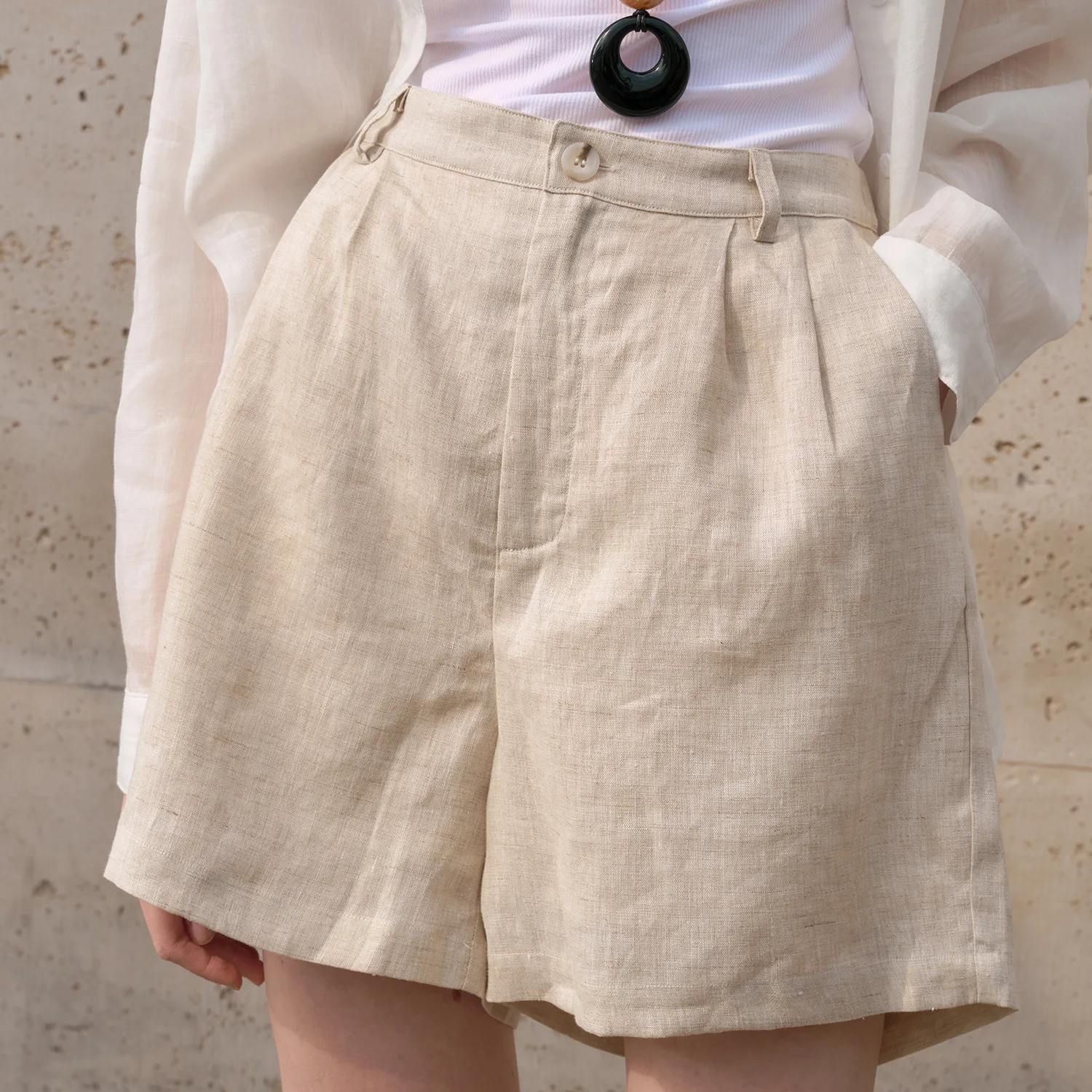 FANAN Elegant 100%  Linen High-Waisted Shorts For Women Summer 2026 New Fashion Sunscreen Clothing Women's Minimalism