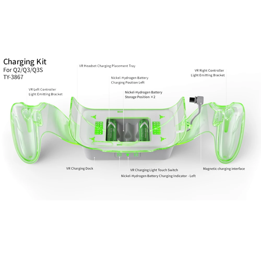 Vr Headset Charging Dock For Meta Quest 3S With 2pcs Battery Pack Quest2/Quest3 Universal Lighting Charger Stand Base