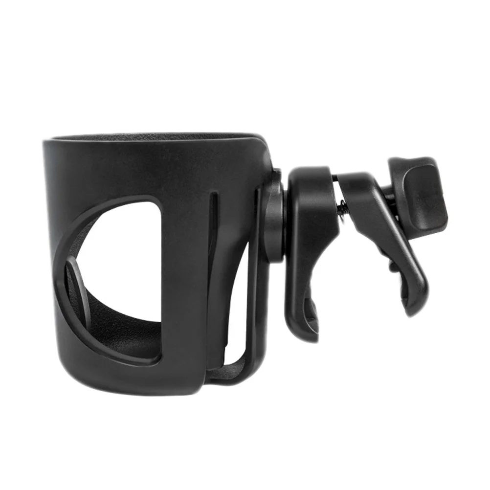 حامل أكواب لعربة الأطفال قابل للتعديل، دوران 360 درجة، سهل التركيب والإزالة، حامل أكواب لعربة الأطفال من بلاستيك ABS المتين باللون الأسود