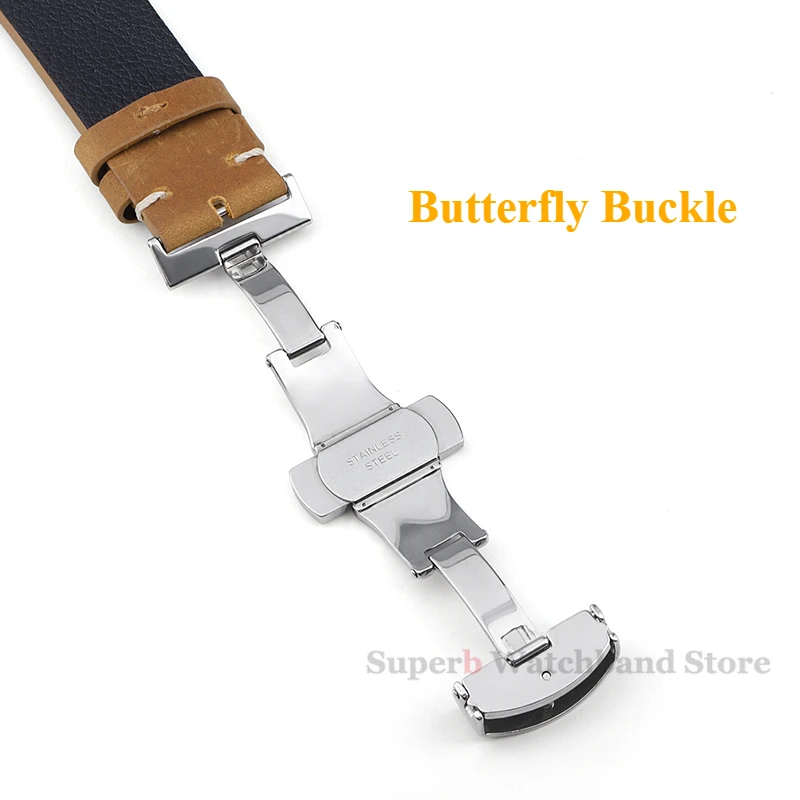 Calfskin Leather Bracelet for Omega Vintage Watch Band Brown Stitching Cowhide Strap for Rolex Butterfly Buckle 18 20 21 22 24mm