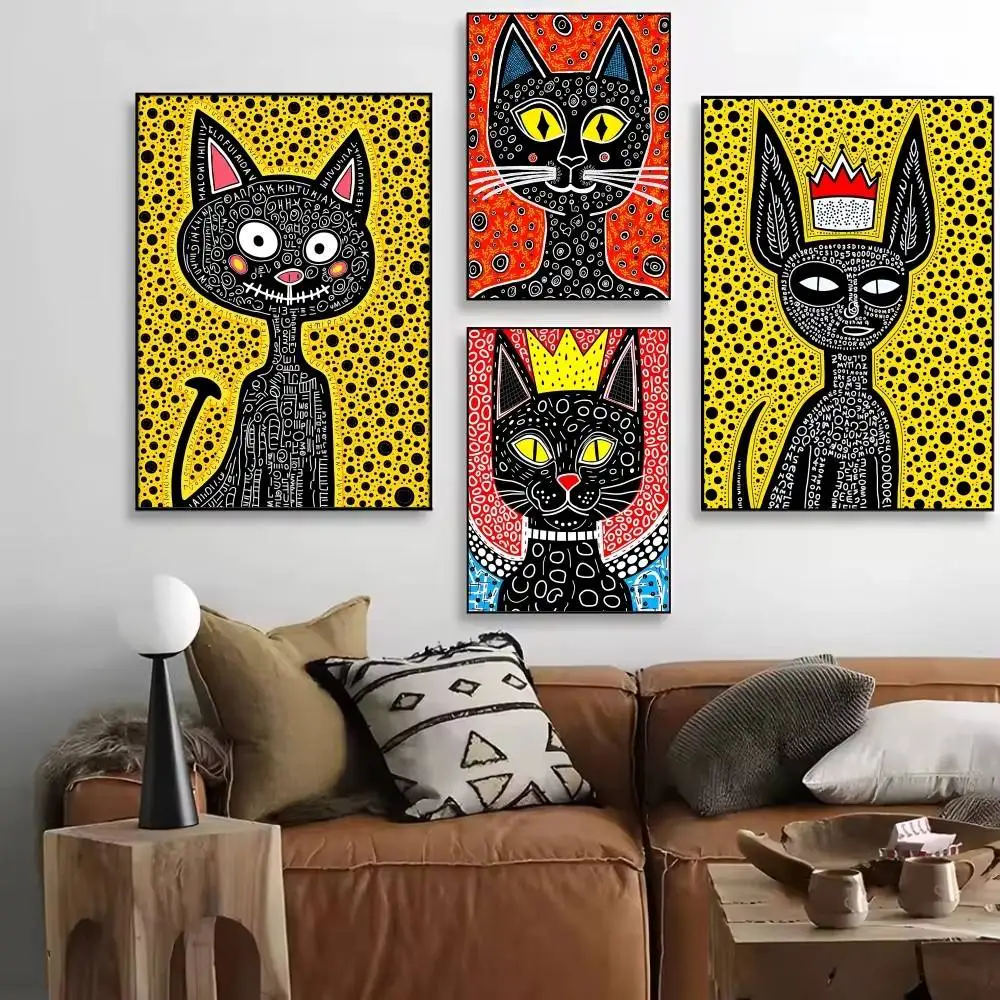 Interesting abstract bizarre cat leopard print cat Posters High Quality Self-adhesive Wall Art Decorations Color Prints Sticky