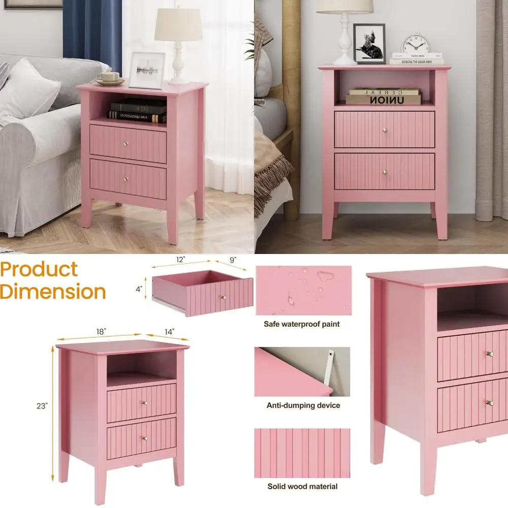 منضدة محطة شحن، طاولة أريكة مخددة بدرجين، طاولة نهاية خشبية لغرفة النوم مع مساحة تخزين #1