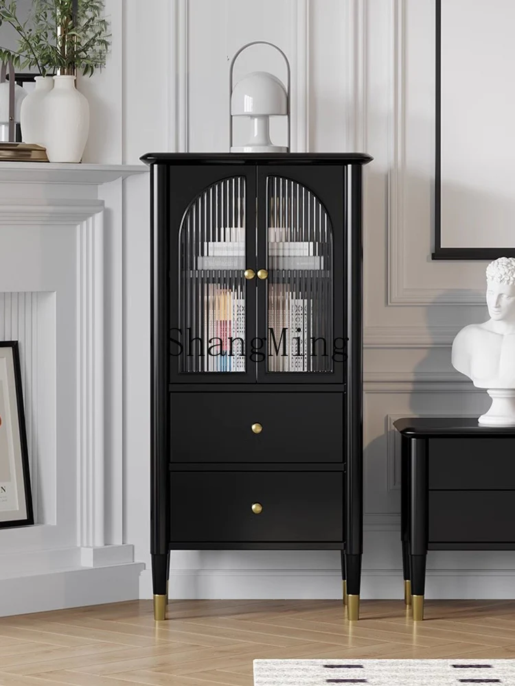 

ZYY glass wine cabinet against the wall living room light luxury high-end display new solid wood storage side cabinet