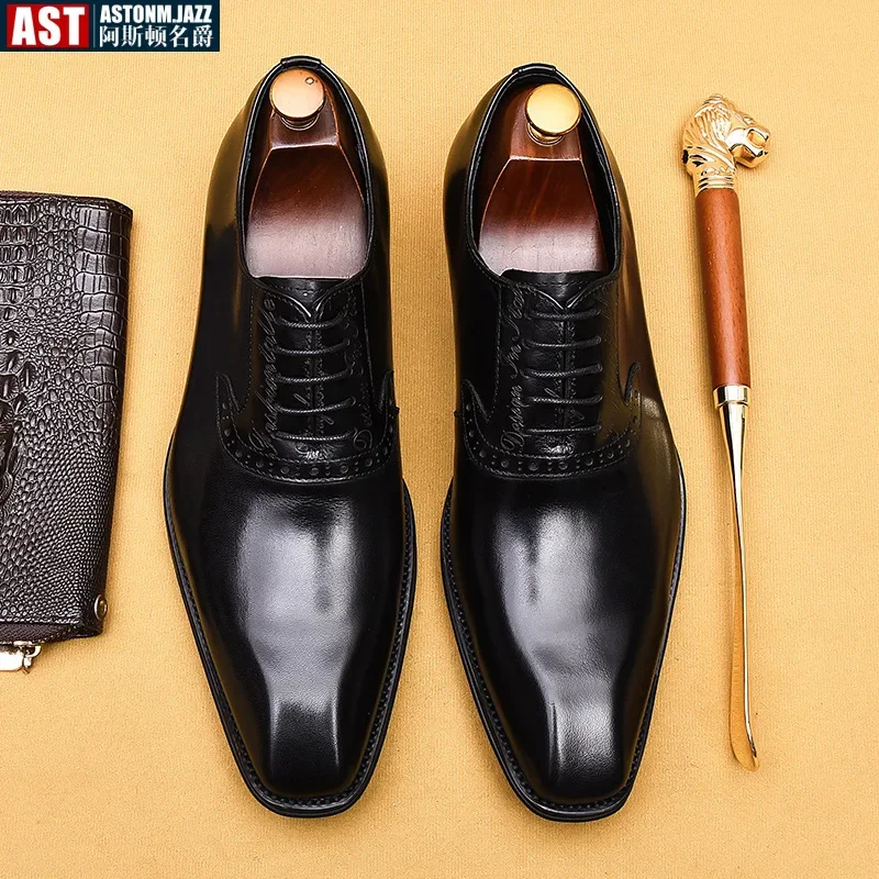Luxury Brand Mens Formal Shoes Genuine Leather Handmade Vintage Design Oxford Full Grain Real Leather Male Office Shoes Size 46